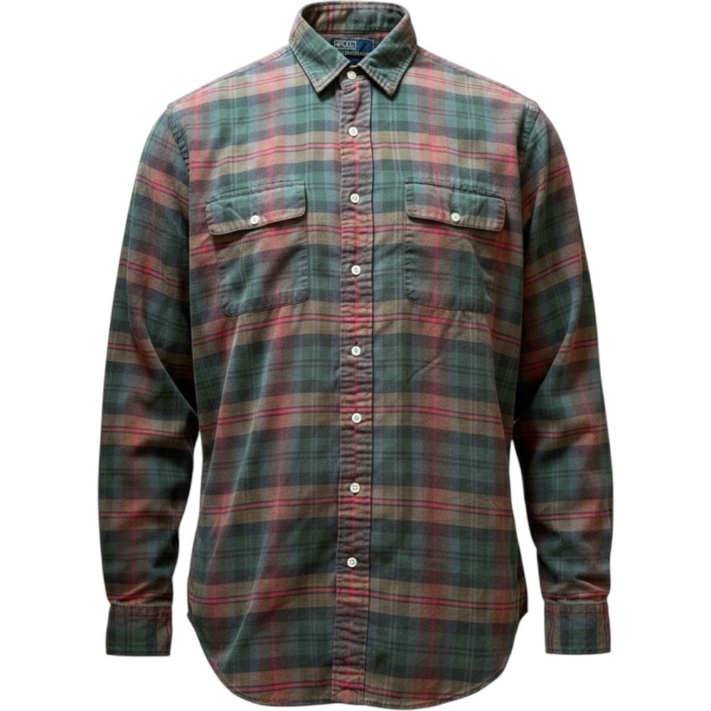 Ralph Lauren Polo Mens Long Sleeve Button Up Dress Shirt Plaid Large Camp Preppy